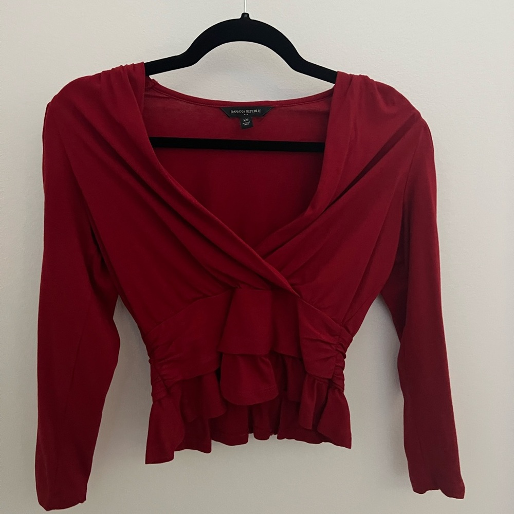 Banana Republic Factory Red Long Sleeve Wrap Top XS Petite